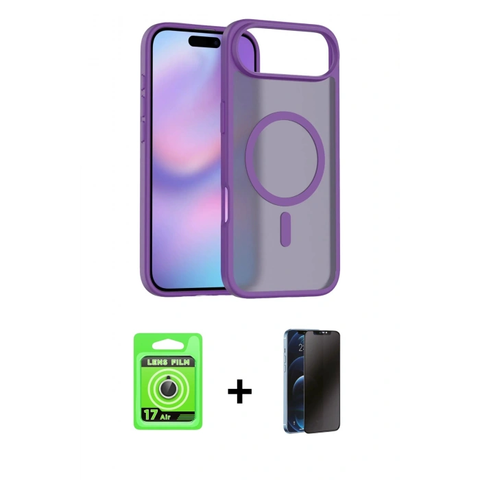 MARSİLYAN™- iPhone 17 Air Kılıf Siluet Minimal Prime - Siyah 3D Antistatik Hayalet Cam Ekran Koruyucu + Raze Metal Kamera Lens - GS