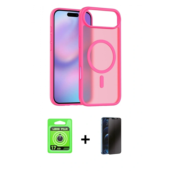 MARSİLYAN™- iPhone 17 Air Kılıf Siluet Minimal Prime - Siyah 3D Antistatik Hayalet Cam Ekran Koruyucu + Raze Metal Kamera Lens - GS