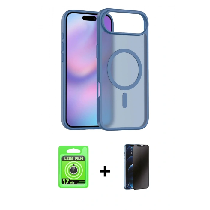 MARSİLYAN™- iPhone 17 Air Kılıf Siluet Minimal Prime - Siyah 3D Antistatik Hayalet Cam Ekran Koruyucu + Raze Metal Kamera Lens - GS