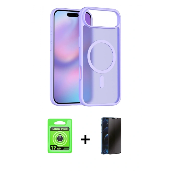 MARSİLYAN™- iPhone 17 Air Kılıf Siluet Minimal Prime - Siyah 3D Antistatik Hayalet Cam Ekran Koruyucu + Raze Metal Kamera Lens - GS