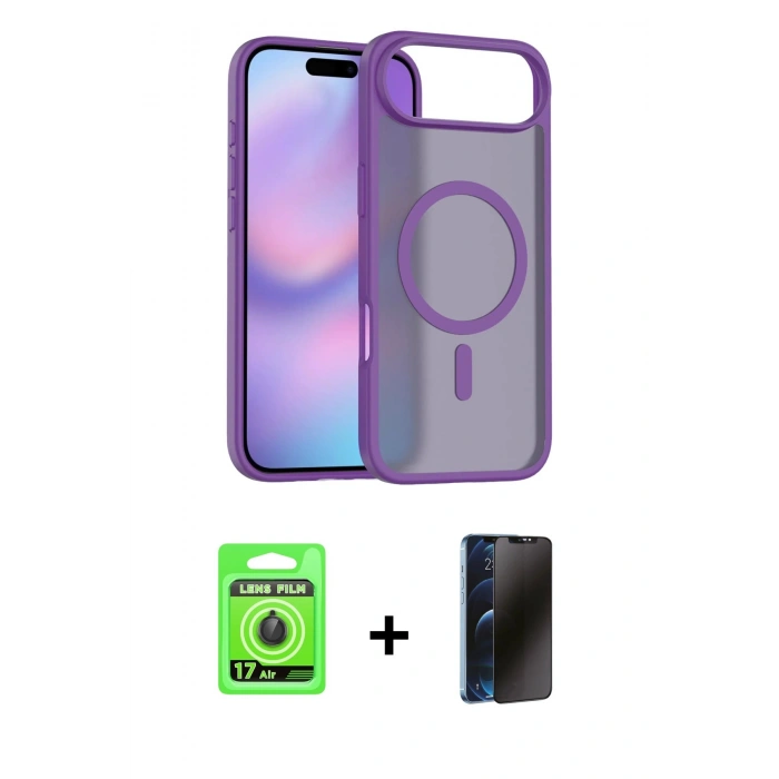 MARSİLYAN™- iPhone 17 Air Kılıf Siluet Minimal Prime - Siyah 3D Antistatik Hayalet Cam Ekran Koruyucu + Raze Metal Kamera Lens - SH