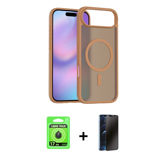 MARSİLYAN™- iPhone 17 Air Kılıf Siluet Minimal Prime - Siyah 3D Antistatik Hayalet Cam Ekran Koruyucu + Raze Metal Kamera Lens - SH