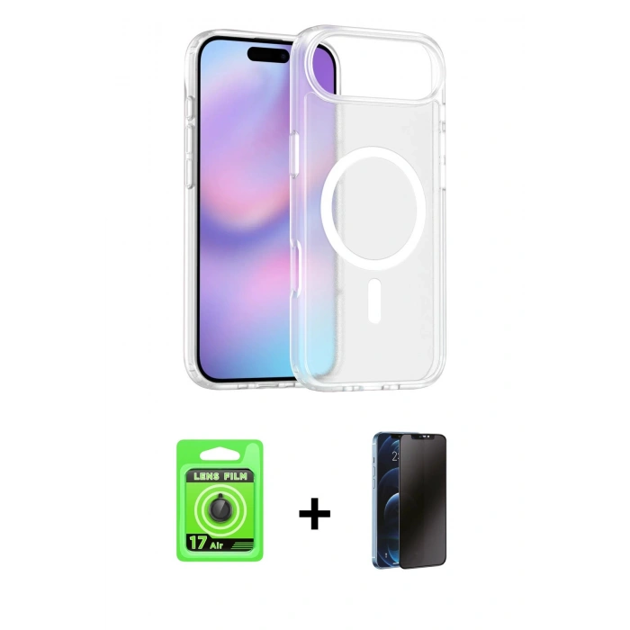 MARSİLYAN™- iPhone 17 Air Kılıf Siluet Minimal Prime - Siyah 3D Antistatik Hayalet Cam Ekran Koruyucu + Raze Metal Kamera Lens - SH