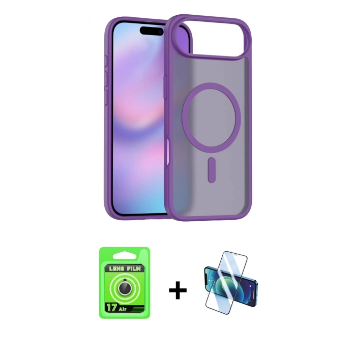 MARSİLYAN™- iPhone 17 Air Kılıf Siluet Minimal Prime - Siyah 3D Antistatik Seramik Nano Ekran Koruyucu + Raze Metal Kamera Lens - GS