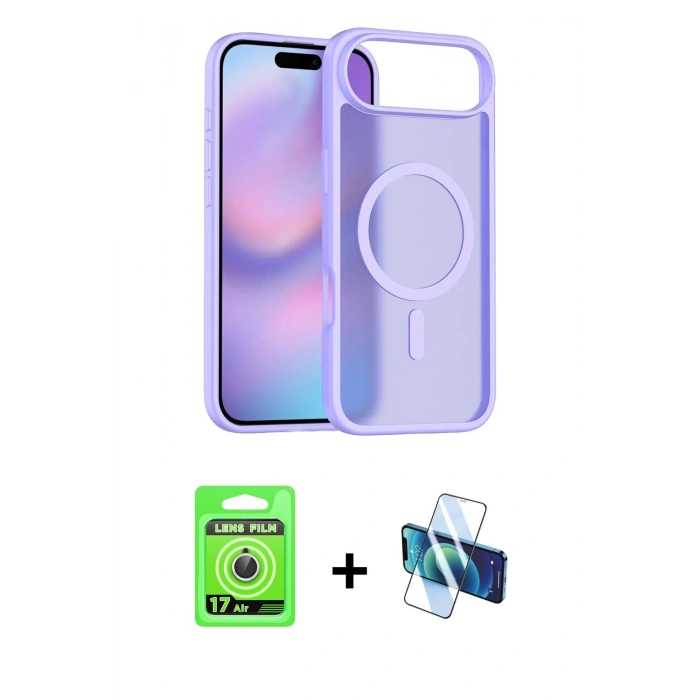 MARSİLYAN™- iPhone 17 Air Kılıf Siluet Minimal Prime - Siyah 3D Antistatik Seramik Nano Ekran Koruyucu + Raze Metal Kamera Lens - GS