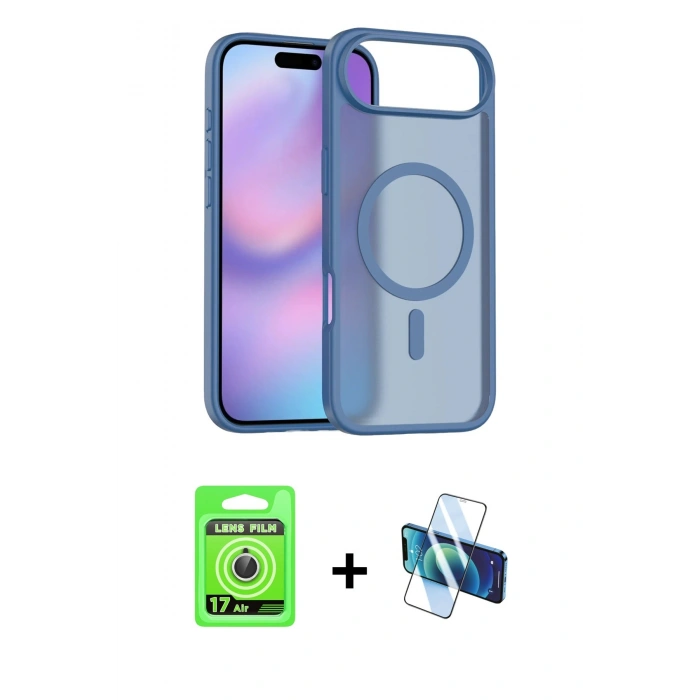 MARSİLYAN™- iPhone 17 Air Kılıf Siluet Minimal Prime - Siyah 3D Antistatik Seramik Nano Ekran Koruyucu + Raze Metal Kamera Lens - GS