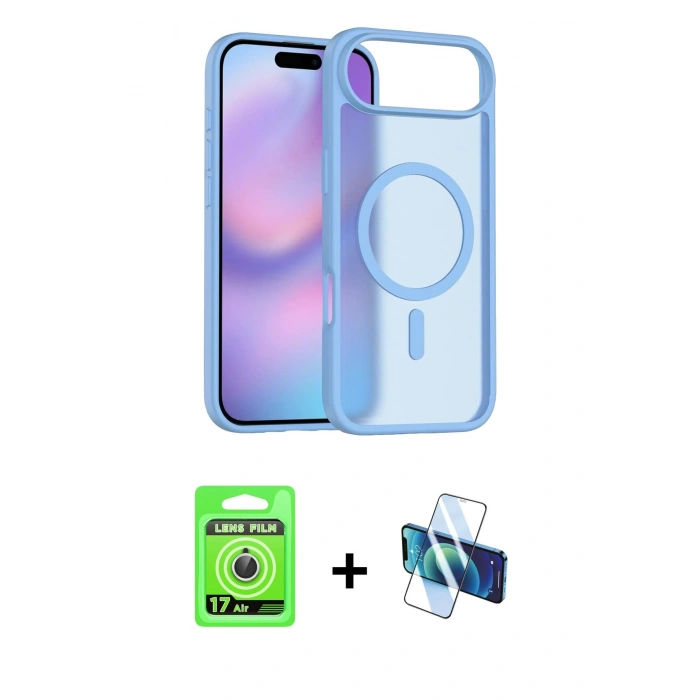 MARSİLYAN™- iPhone 17 Air Kılıf Siluet Minimal Prime - Siyah 3D Antistatik Seramik Nano Ekran Koruyucu + Raze Metal Kamera Lens - GS