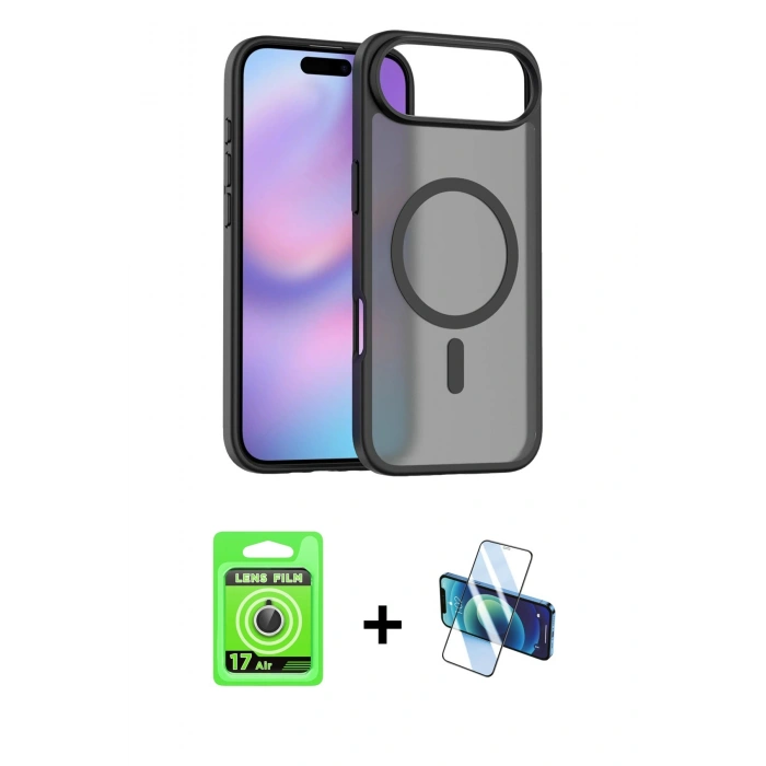 MARSİLYAN™- iPhone 17 Air Kılıf Siluet Minimal Prime - Siyah 3D Antistatik Seramik Nano Ekran Koruyucu + Raze Metal Kamera Lens - GS