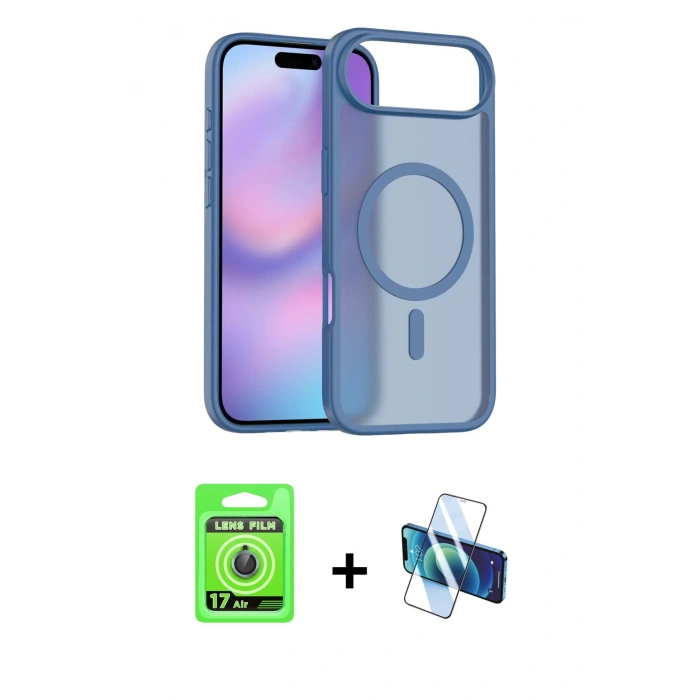 MARSİLYAN™- iPhone 17 Air Kılıf Siluet Minimal Prime - Siyah 3D Antistatik Seramik Nano Ekran Koruyucu + Raze Metal Kamera Lens - MI