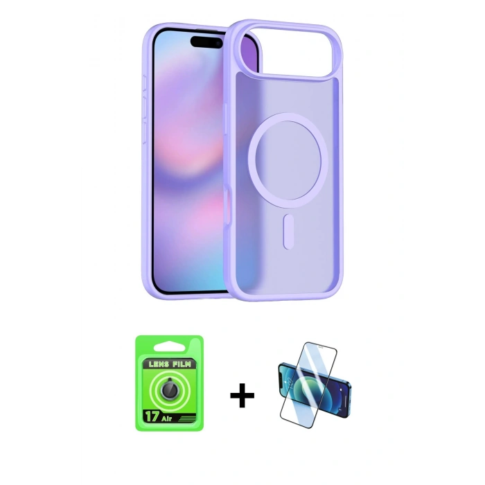 MARSİLYAN™- iPhone 17 Air Kılıf Siluet Minimal Prime - Siyah 3D Antistatik Seramik Nano Ekran Koruyucu + Raze Metal Kamera Lens - MI