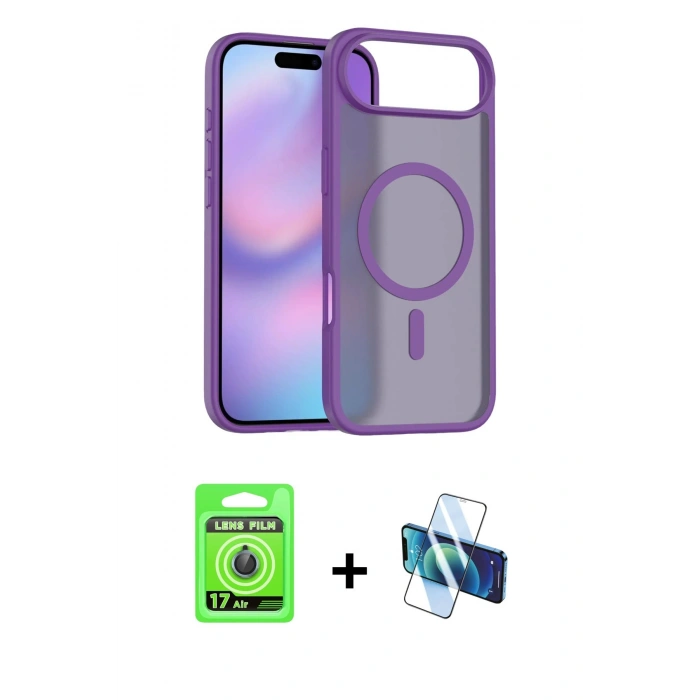 MARSİLYAN™- iPhone 17 Air Kılıf Siluet Minimal Prime - Siyah 3D Antistatik Seramik Nano Ekran Koruyucu + Raze Metal Kamera Lens - MI