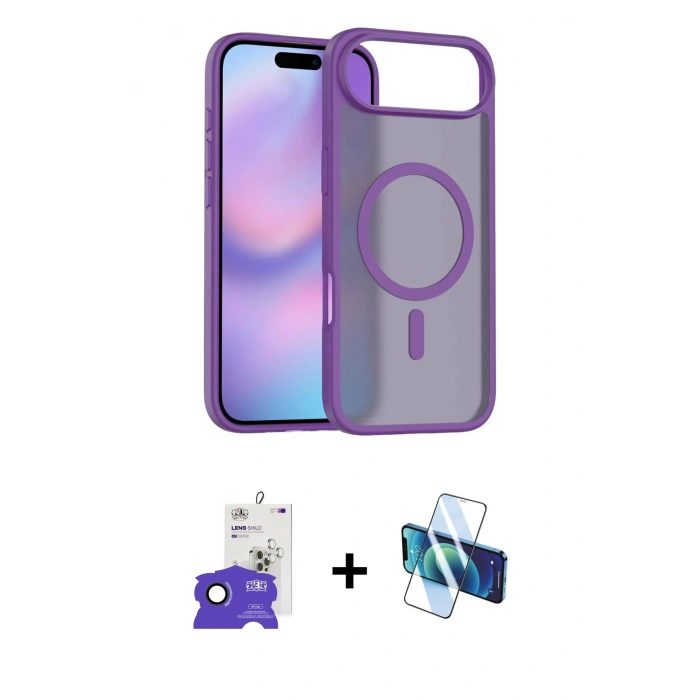 MARSİLYAN™- iPhone 17 Air Kılıf Siluet Minimal Prime - Siyah 3D Antistatik Seramik Nano Ekran Koruyucu + Bilvis Titan Kamera Lens - SH