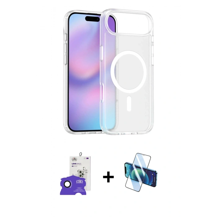 MARSİLYAN™- iPhone 17 Air Kılıf Siluet Minimal Prime - Siyah 3D Antistatik Seramik Nano Ekran Koruyucu + Bilvis Titan Kamera Lens - SH
