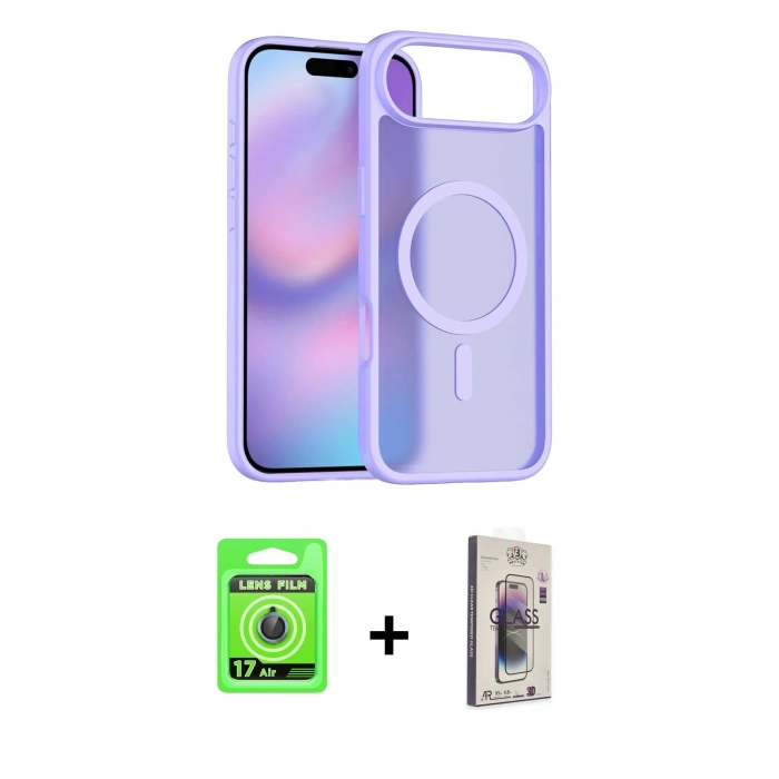 MARSİLYAN™- iPhone 17 Air Kılıf Siluet Minimal Prime - Siyah Bilvis 3D Cam Ekran Koruyucu + Raze Metal Kamera Lens - MI