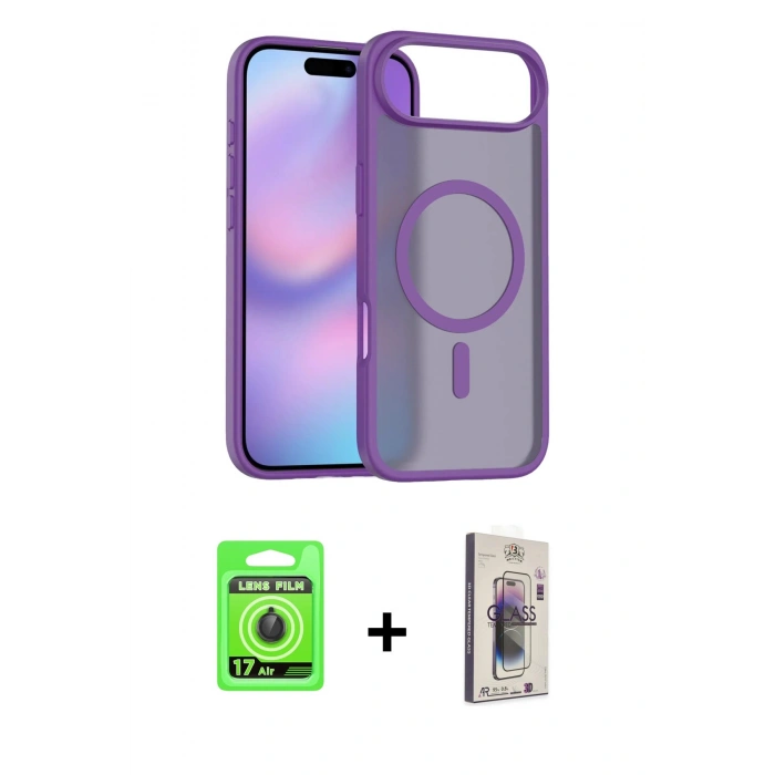 MARSİLYAN™- iPhone 17 Air Kılıf Siluet Minimal Prime - Siyah Bilvis 3D Cam Ekran Koruyucu + Raze Metal Kamera Lens - SH