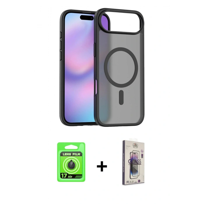 MARSİLYAN™- iPhone 17 Air Kılıf Siluet Minimal Prime - Siyah Bilvis 3D Cam Ekran Koruyucu + Raze Metal Kamera Lens - SH