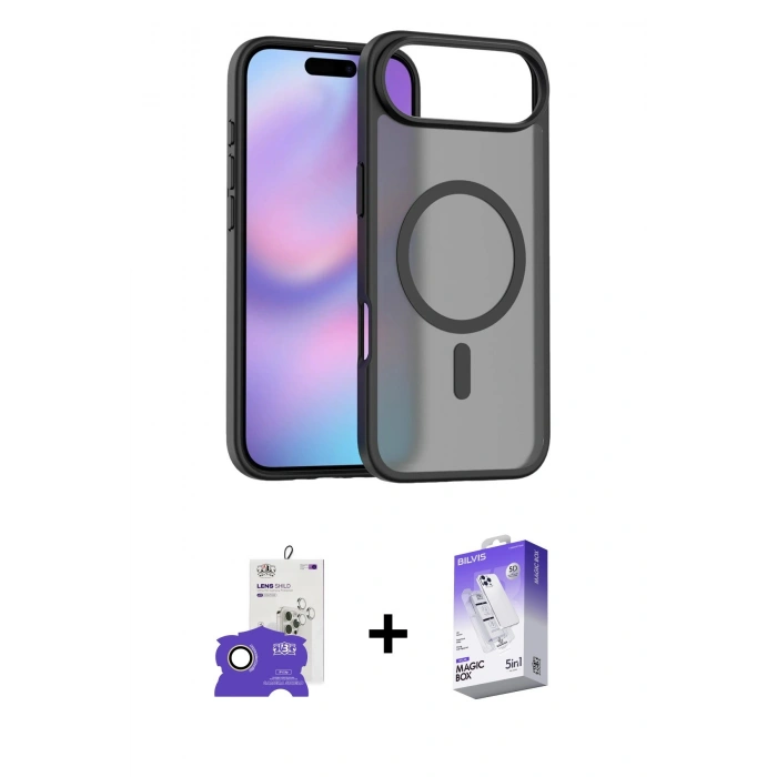 MARSİLYAN™- iPhone 17 Air Kılıf Siluet Minimal Prime - Siyah Bilvis 5in1 3D Magic Cam Ekran Koruyucu + Bilvis Titan Kamera Lens - GD