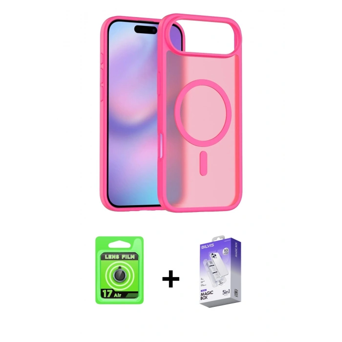 MARSİLYAN™- iPhone 17 Air Kılıf Siluet Minimal Prime - Siyah Bilvis 5in1 3D Magic Cam Ekran Koruyucu + Raze Metal Kamera Lens - MI