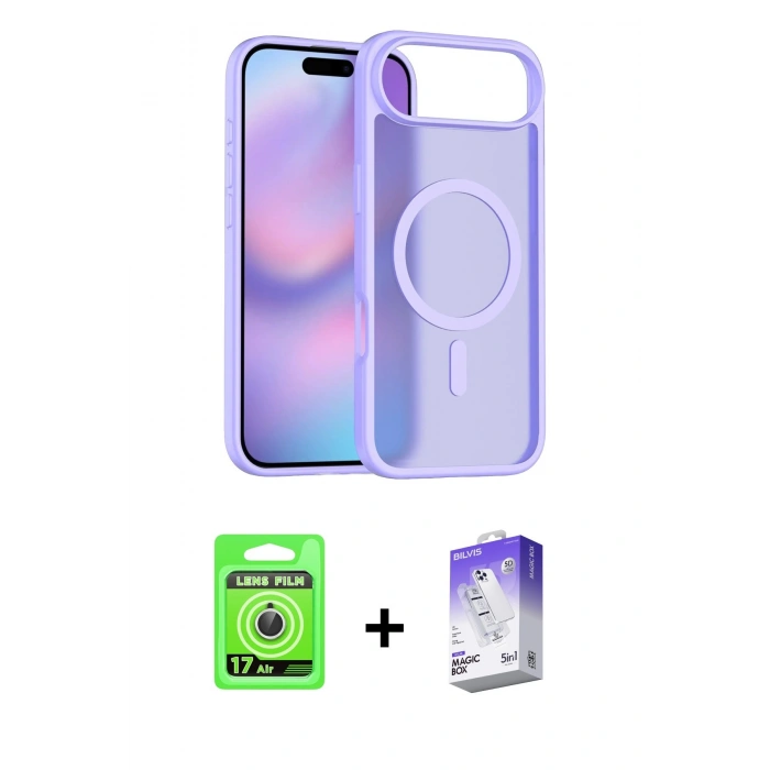 MARSİLYAN™- iPhone 17 Air Kılıf Siluet Minimal Prime - Siyah Bilvis 5in1 3D Magic Cam Ekran Koruyucu + Raze Metal Kamera Lens - GS