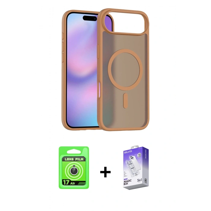 MARSİLYAN™- iPhone 17 Air Kılıf Siluet Minimal Prime - Siyah Bilvis 5in1 3D Magic Cam Ekran Koruyucu + Raze Metal Kamera Lens - GS
