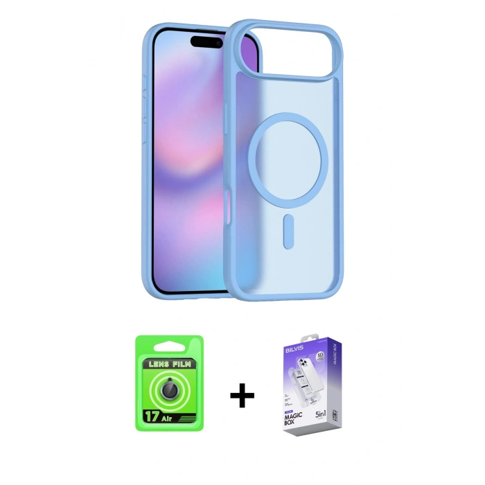 MARSİLYAN™- iPhone 17 Air Kılıf Siluet Minimal Prime - Siyah Bilvis 5in1 3D Magic Cam Ekran Koruyucu + Raze Metal Kamera Lens - MI