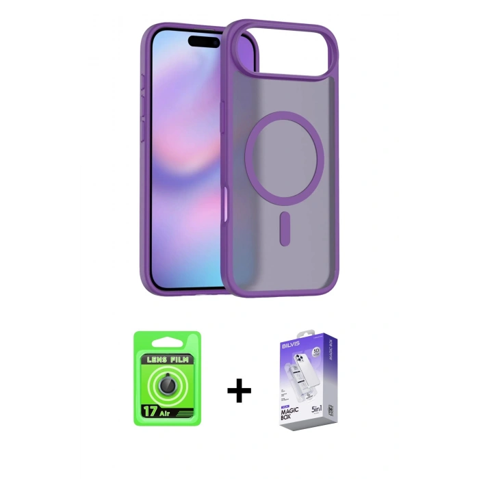 MARSİLYAN™- iPhone 17 Air Kılıf Siluet Minimal Prime - Siyah Bilvis 5in1 3D Magic Cam Ekran Koruyucu + Raze Metal Kamera Lens - MI