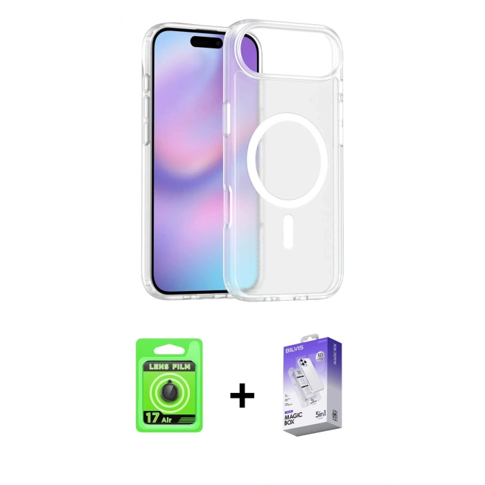MARSİLYAN™- iPhone 17 Air Kılıf Siluet Minimal Prime - Siyah Bilvis 5in1 3D Magic Cam Ekran Koruyucu + Raze Metal Kamera Lens - SH
