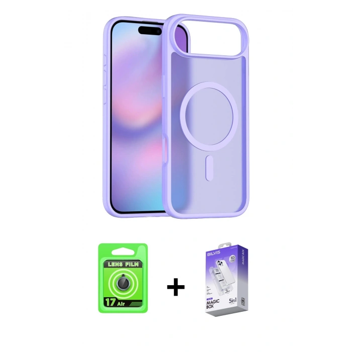 MARSİLYAN™- iPhone 17 Air Kılıf Siluet Minimal Prime - Siyah Bilvis 5in1 3D Magic Cam Ekran Koruyucu + Raze Metal Kamera Lens - MI