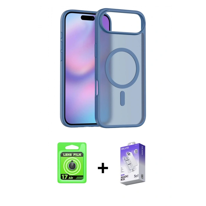 MARSİLYAN™- iPhone 17 Air Kılıf Siluet Minimal Prime - Siyah Bilvis 5in1 3D Magic Cam Ekran Koruyucu + Raze Metal Kamera Lens - MI