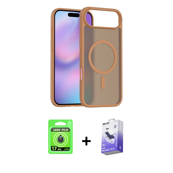 MARSİLYAN™- iPhone 17 Air Kılıf Siluet Minimal Prime - Siyah Bilvis 5in1 5D Magic Hayalet Cam Ekran Koruyucu + Raze Metal Kamera Lens - MI