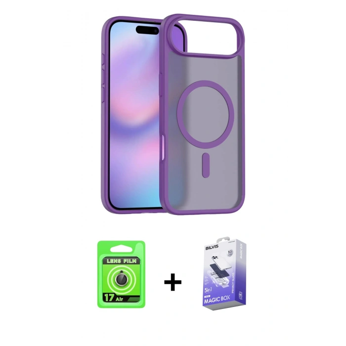 MARSİLYAN™- iPhone 17 Air Kılıf Siluet Minimal Prime - Siyah Bilvis 5in1 5D Magic Hayalet Cam Ekran Koruyucu + Raze Metal Kamera Lens - GD
