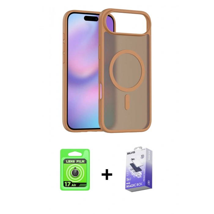 MARSİLYAN™- iPhone 17 Air Kılıf Siluet Minimal Prime - Siyah Bilvis 5in1 5D Magic Hayalet Cam Ekran Koruyucu + Raze Metal Kamera Lens - GD