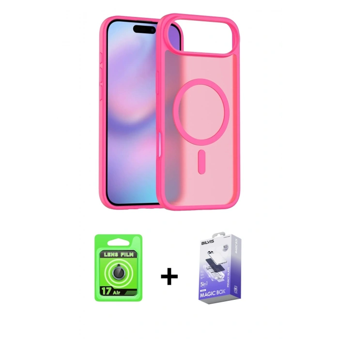 MARSİLYAN™- iPhone 17 Air Kılıf Siluet Minimal Prime - Siyah Bilvis 5in1 5D Magic Hayalet Cam Ekran Koruyucu + Raze Metal Kamera Lens - MI