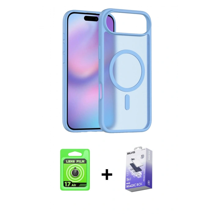 MARSİLYAN™- iPhone 17 Air Kılıf Siluet Minimal Prime - Siyah Bilvis 5in1 5D Magic Hayalet Cam Ekran Koruyucu + Raze Metal Kamera Lens - GD