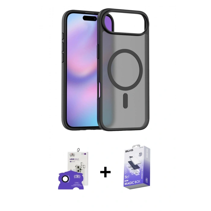 MARSİLYAN™- iPhone 17 Air Kılıf Siluet Minimal Prime - Siyah Bilvis 5in1 5D Magic Hayalet Cam Ekran Koruyucu + Bilvis Titan Kamera Lens - LT
