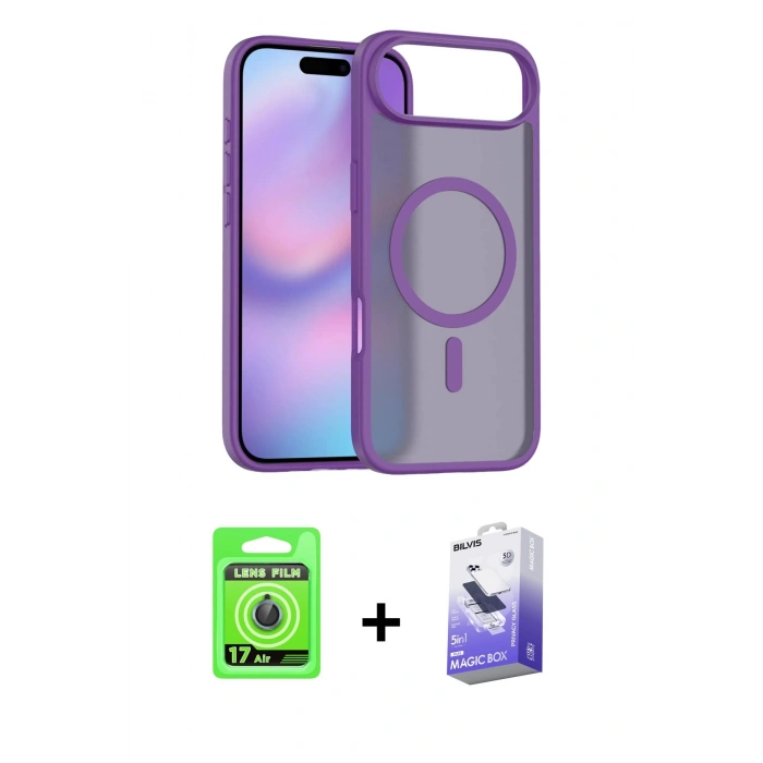 MARSİLYAN™- iPhone 17 Air Kılıf Siluet Minimal Prime - Siyah Bilvis 5in1 5D Magic Hayalet Cam Ekran Koruyucu + Raze Metal Kamera Lens - MI