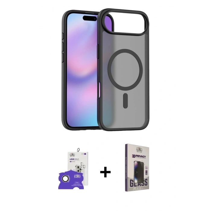 MARSİLYAN™- iPhone 17 Air Kılıf Siluet Minimal Prime - Siyah Bilvis Hayalet Cam Ekran Koruyucu + Bilvis Titan Kamera Lens - GD