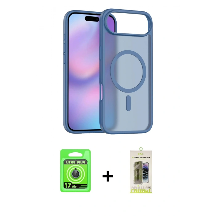 MARSİLYAN™- iPhone 17 Air Kılıf Siluet Minimal Prime - Siyah Joko Magic 5D Hayalet Cam + Raze Metal Kamera Lens - MI
