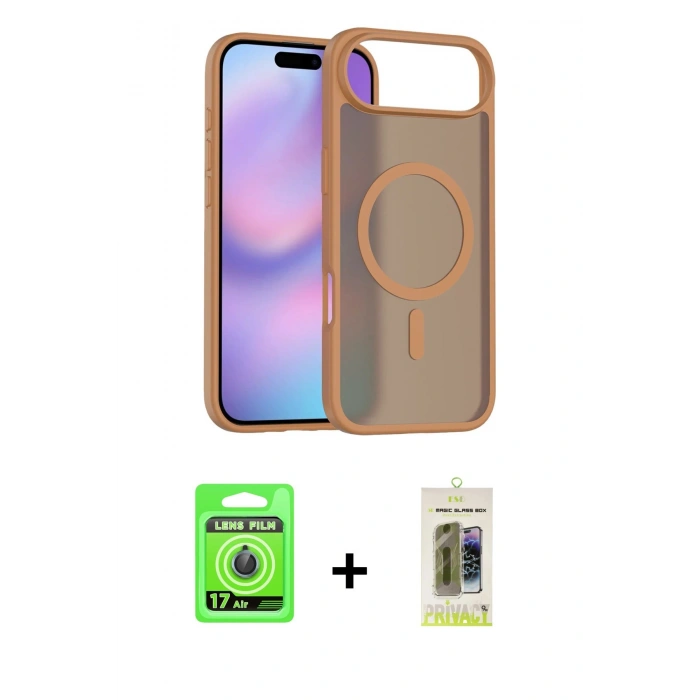 MARSİLYAN™- iPhone 17 Air Kılıf Siluet Minimal Prime - Siyah Joko Magic 5D Hayalet Cam + Raze Metal Kamera Lens - MI