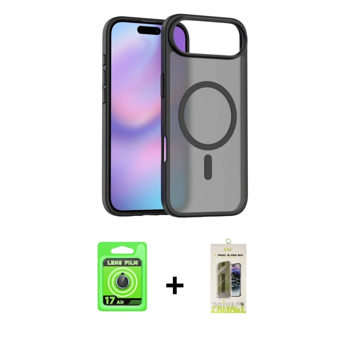 MARSİLYAN™- iPhone 17 Air Kılıf Siluet Minimal Prime - Siyah Joko Magic 5D Hayalet Cam + Raze Metal Kamera Lens - MI