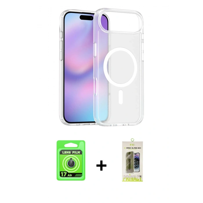 MARSİLYAN™- iPhone 17 Air Kılıf Siluet Minimal Prime - Siyah Joko Magic 5D Hayalet Cam + Raze Metal Kamera Lens - MI