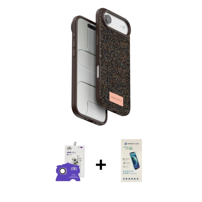MARSİLYAN™- iPhone 17 Air Kılıf Vadi Klasik Serisi - Şeffaf Pasifik Cam Ekran Koruyucu + Bilvis Titan Kamera Lens - GD