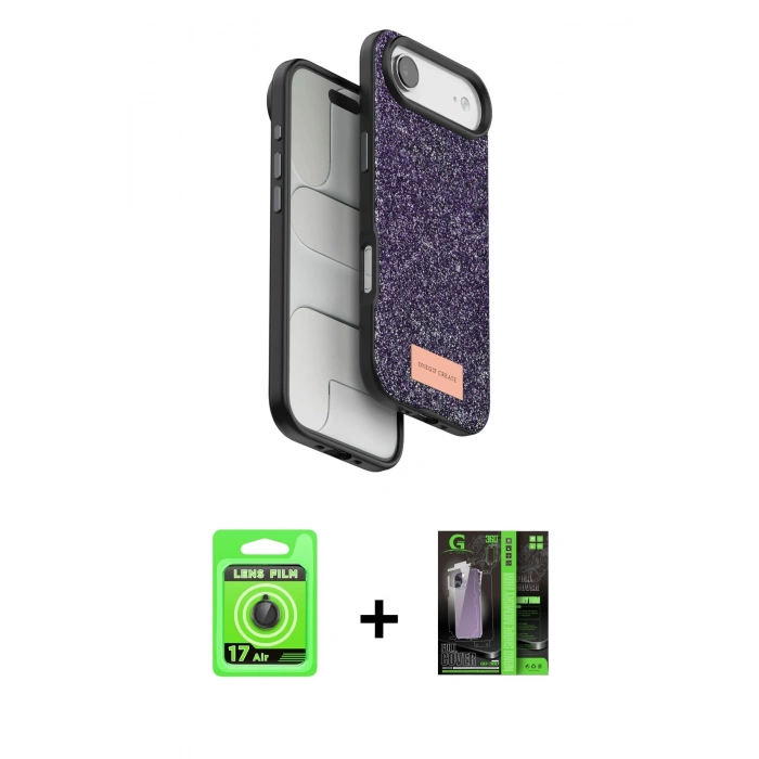 MARSİLYAN™- iPhone 17 Air Kılıf Vadi Klasik Serisi - Siyah 360 Mat Full Body Arka Koruyucu + Raze Metal Kamera Lens - SH