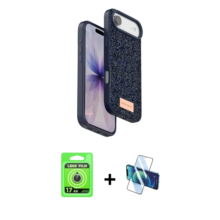 MARSİLYAN™- iPhone 17 Air Kılıf Vadi Klasik Serisi - Siyah 3D Antistatik Cam Ekran Koruyucu + Raze Metal Kamera Lens - GS