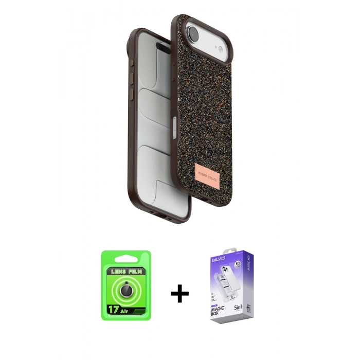 MARSİLYAN™- iPhone 17 Air Kılıf Vadi Klasik Serisi - Siyah Bilvis 5in1 3D Magic Cam Ekran Koruyucu + Raze Metal Kamera Lens - GD