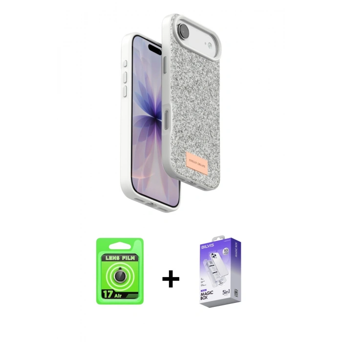 MARSİLYAN™- iPhone 17 Air Kılıf Vadi Klasik Serisi - Siyah Bilvis 5in1 3D Magic Cam Ekran Koruyucu + Raze Metal Kamera Lens - GD