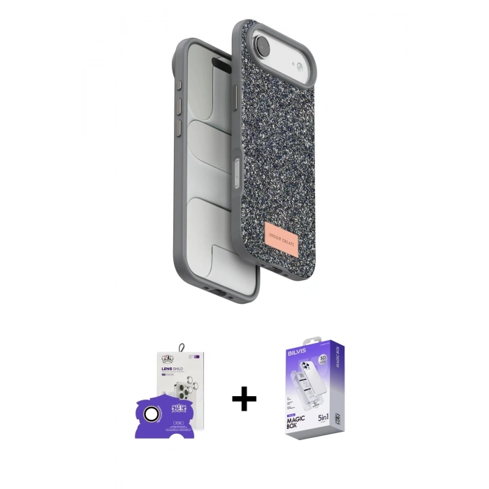 MARSİLYAN™- iPhone 17 Air Kılıf Vadi Klasik Serisi - Siyah Bilvis 5in1 3D Magic Cam Ekran Koruyucu + Bilvis Titan Kamera Lens - GD