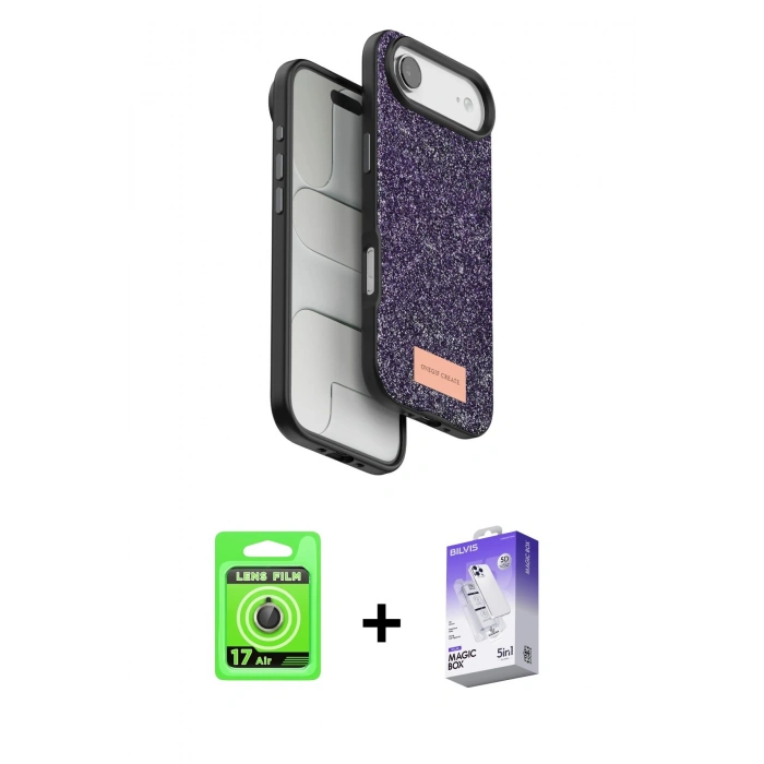 MARSİLYAN™- iPhone 17 Air Kılıf Vadi Klasik Serisi - Siyah Bilvis 5in1 3D Magic Cam Ekran Koruyucu + Raze Metal Kamera Lens - GD