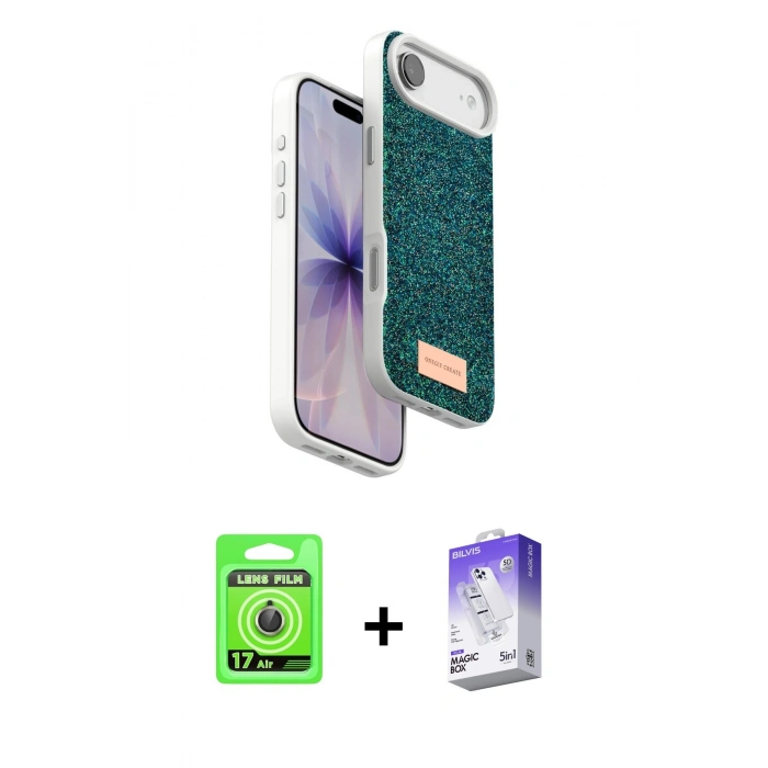 MARSİLYAN™- iPhone 17 Air Kılıf Vadi Klasik Serisi - Siyah Bilvis 5in1 3D Magic Cam Ekran Koruyucu + Raze Metal Kamera Lens - GD