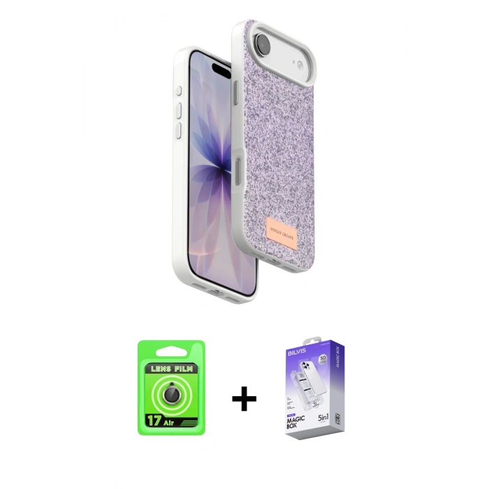 MARSİLYAN™- iPhone 17 Air Kılıf Vadi Klasik Serisi - Siyah Bilvis 5in1 3D Magic Cam Ekran Koruyucu + Raze Metal Kamera Lens - GD